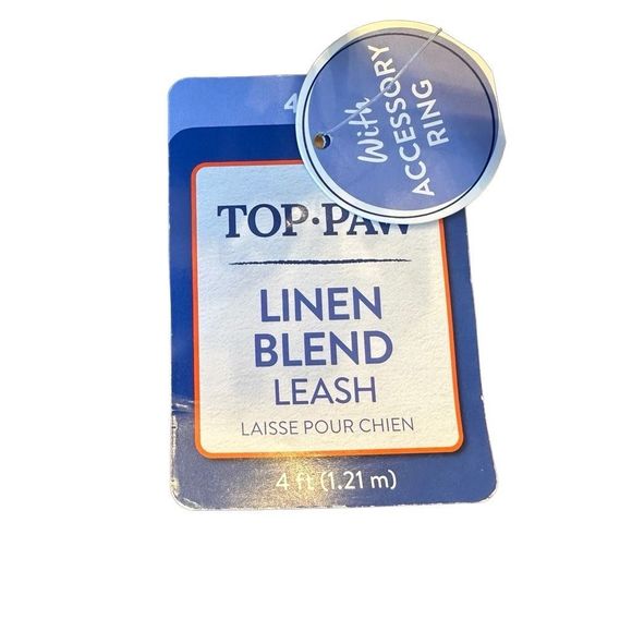 Top‎ Paw Linen Leather Handle Dog Leash 4 FT Accessory Ring Orange Blue Stripe - Picture 5 of 5